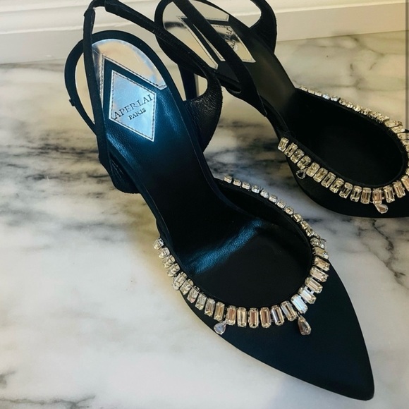 Aperlai Paris Satin Crystal Embellished Slingback heel size 38 - Picture 3 of 4